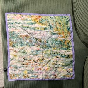 18” silk Monet painting Scarf with Purple Border